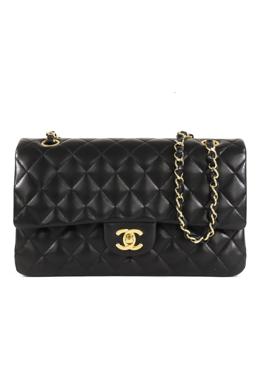 Chanel Classic Black Lambskin Quilted 25 Double Flap Chain Shoulder Bag